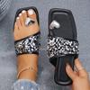 Damenschuhe Zehentrenner Damen Hausschuhe Sommer Freizeit Hausschuhe Damen Bling Eckige Zehenpartie Flach mit Outdoor Übergröße Schuhe Damen