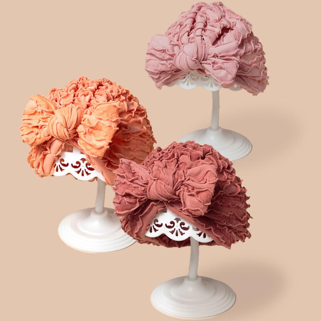 European Newborn Baby Beanie Hat with Gauze Cow Print Bow Decor, Brimless Indian-Style Infant Cap