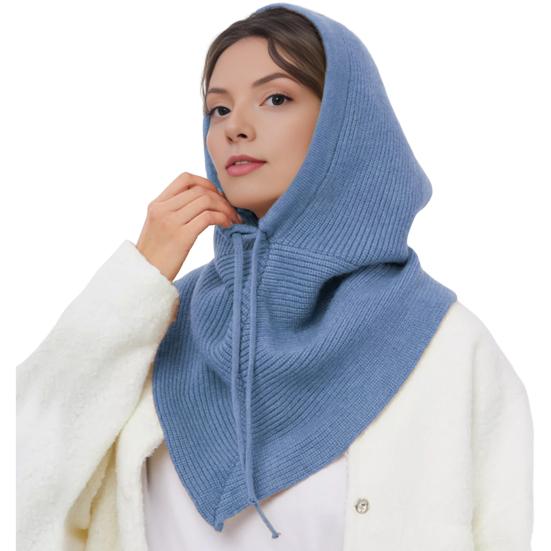 

Мужской Женский Шаль Шарф Однотонный Регулируемый Шнурок Дизайн с Капюшоном Шарф 2 в 1 Зимний Уличный Накидка с Капюшоном синий