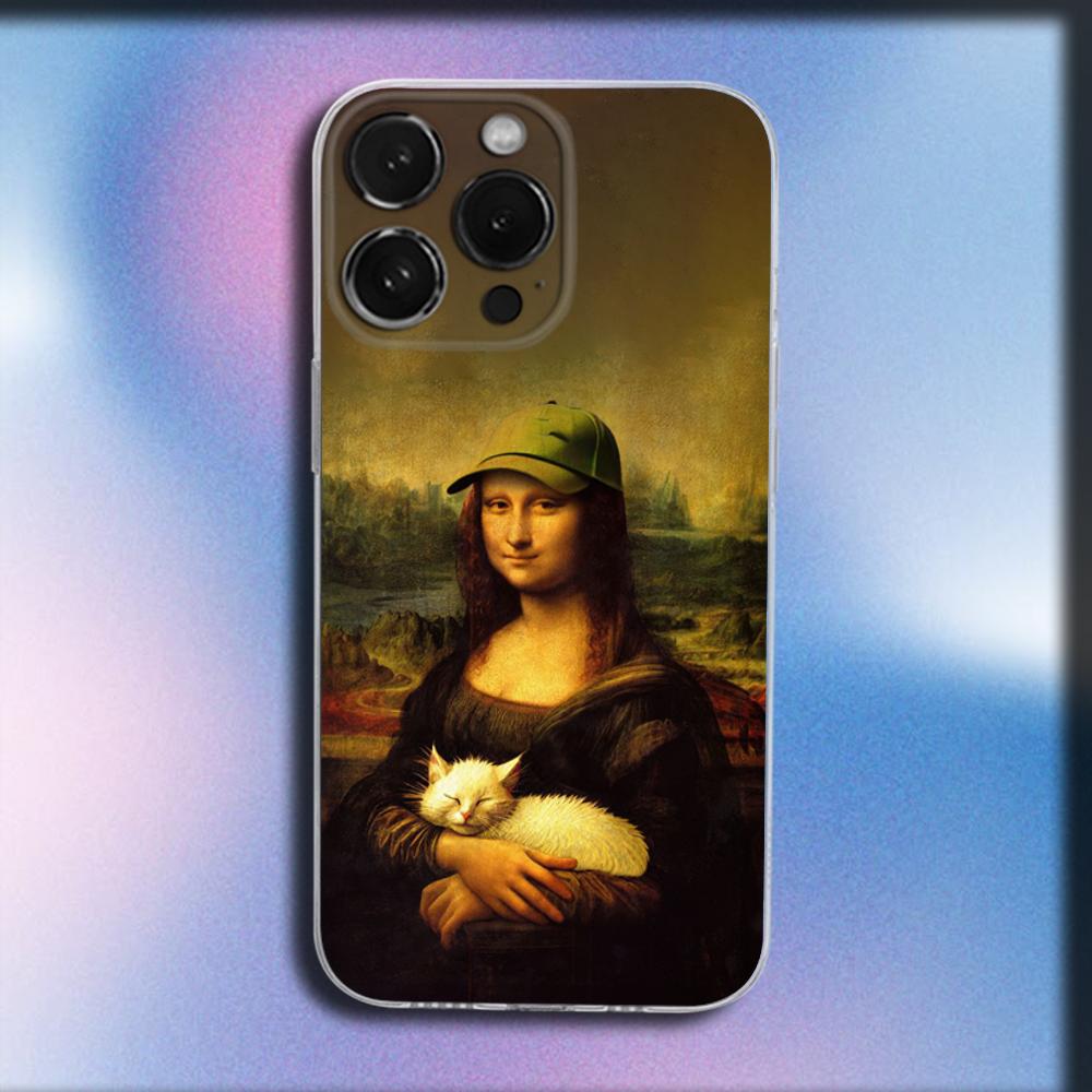 Mona Lisa Pat Dog Art Phone Case For iPhone 16,15,14,13,12,11 Plus,Pro,Max,XR,XS,X,Plus,SE,Mini Transparent Soft Cover