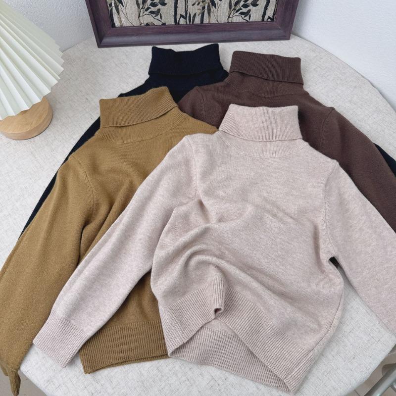 Kids Solid High Neck Long Sleeve Knit Base Sweater For Boys And Girls