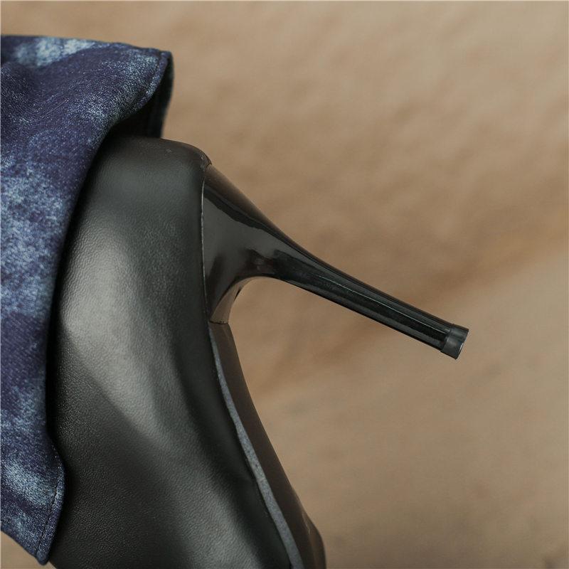 Women's High-heeled Medium Boots Autumn and Winter New European and American Style Pointed-toed Thin-heeled Large-size Cowboy Pipe Boots