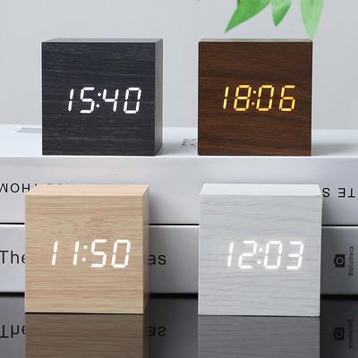 Wooden Clock Electronic Wood Clock Square Clock Sleeping Small Alarm Clock Smart Digital Clock