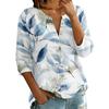 Women's Vintage Floral Print Shirt, Three Quarter Sleeve Cotton Linen Blouse, Casual Button Down Summer Top