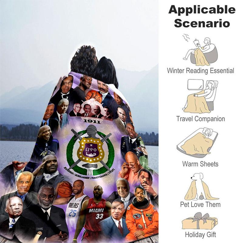 1pc Blanket Omega Psi Phi Print Design, Lightweight Blanket for Sofa, Bed- Soft &Warm, Gift for All Seasons like Christmas, Halloween