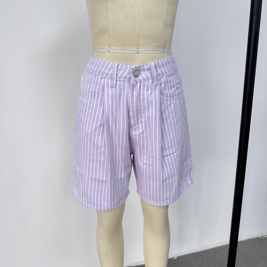 Women's High Waist Striped Plus Size Denim Shorts