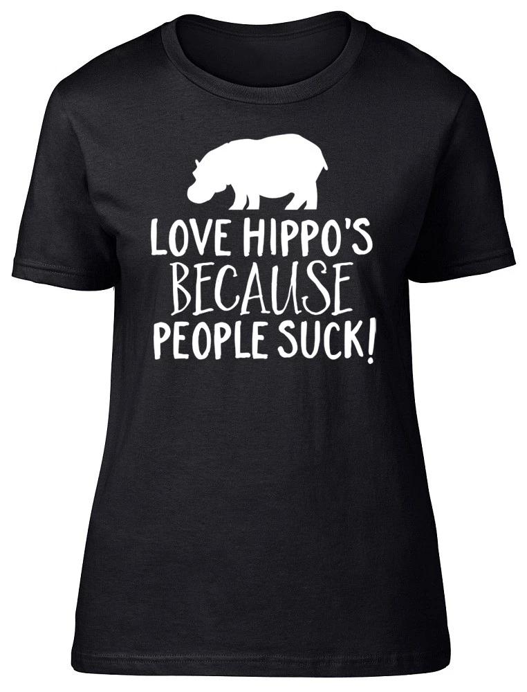 Love Hippo s because People Suck Ladies Womens Fitted T-Shirt Hippopotamus Tee M