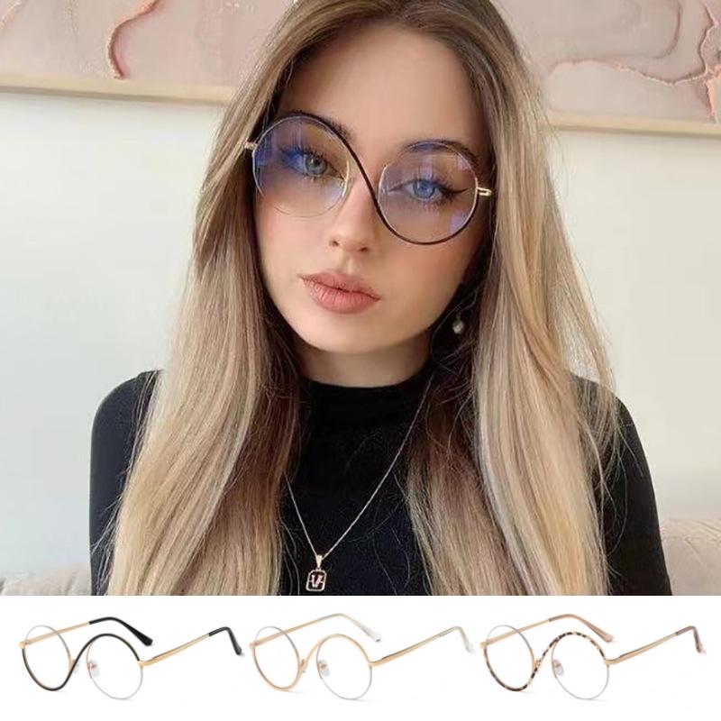 PC Metal Half Frame Anti Blue Light Glasses for Women Comfortable Optical Flat Mirror Compatible with Myopia Glasses