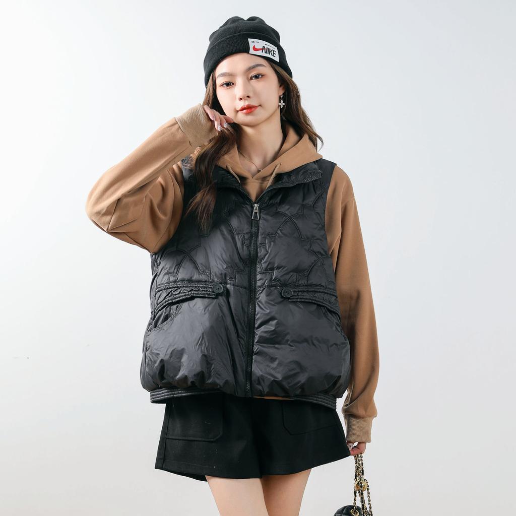 Colete de penas feminino outono e inverno nova versão coreana curto gola alta pequeno colete colete jaqueta moderno e quente