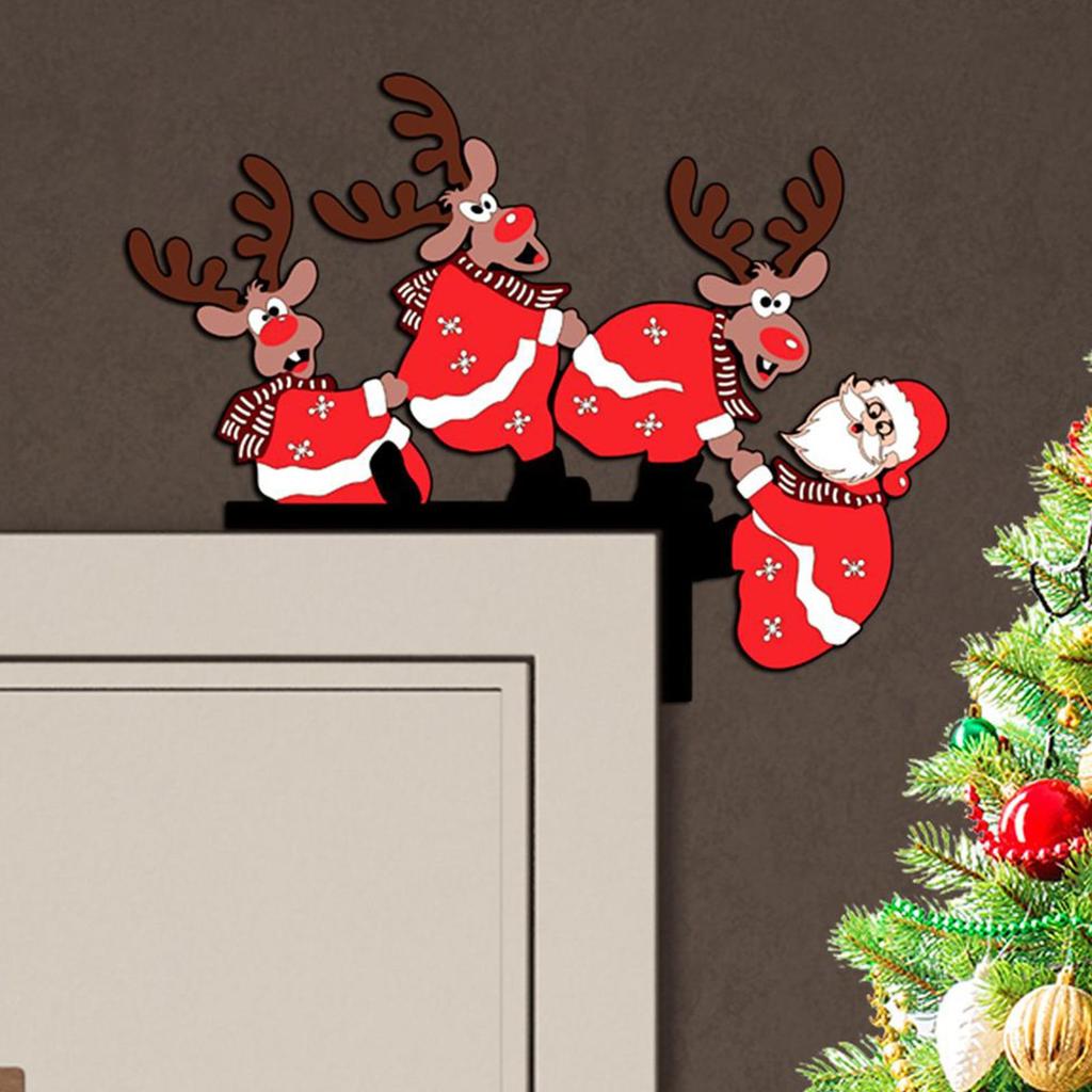 2pcs Christmas Door Corner Decorations Wooden Christmas Deer Door Frame Hangings Creative Door Corner Table Ornaments