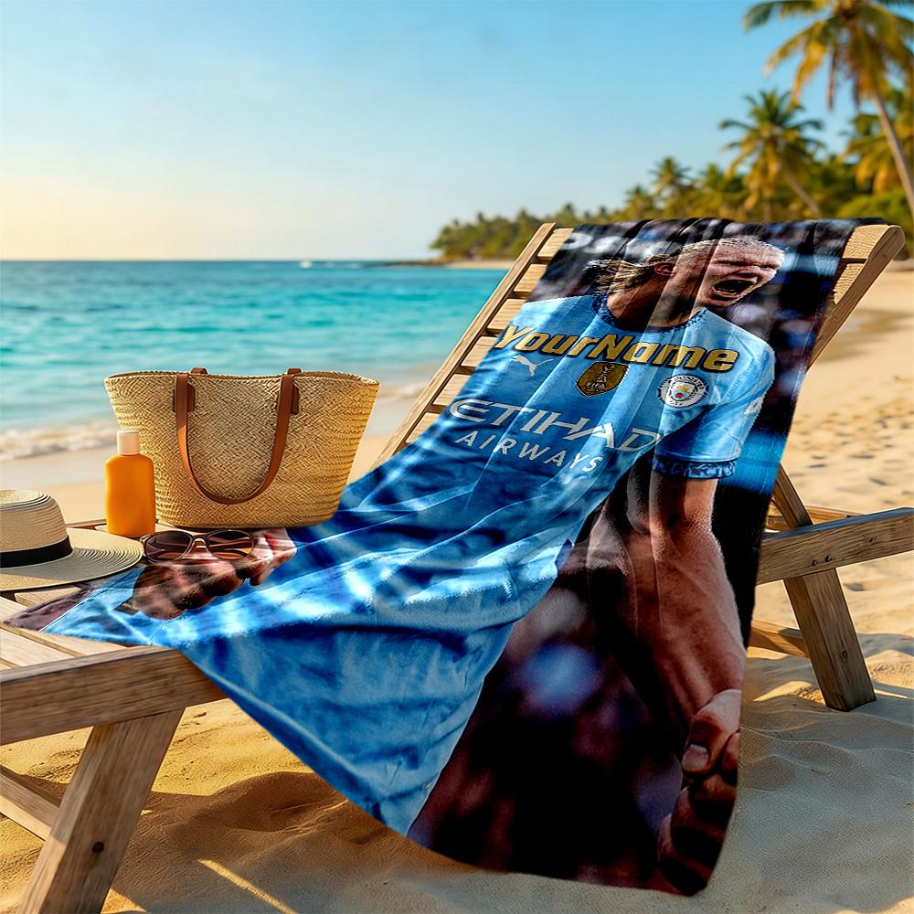 Haaland Customize Text Beach Towel High Absorbency & Quick-Dry Suitable for Swimming Gym Camping Yoga Vacation
