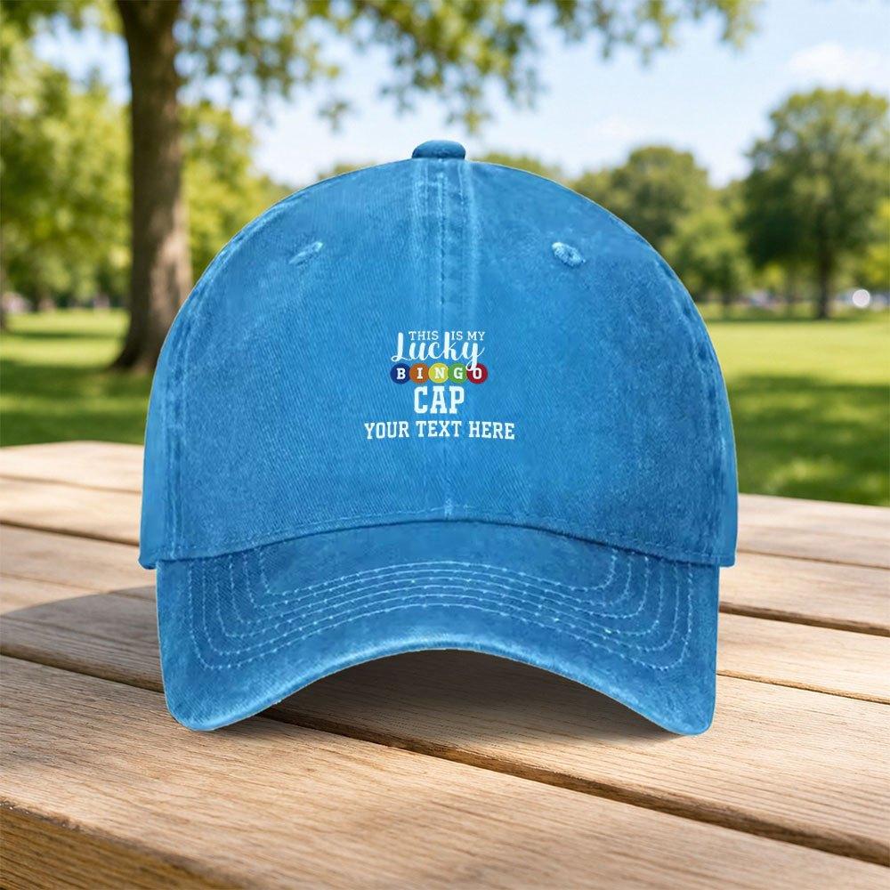 Classic Lucky Bingo Print Washed Baseball Cap Unisex Duckbill Hat Casual Outdoor Fashion Retro Style