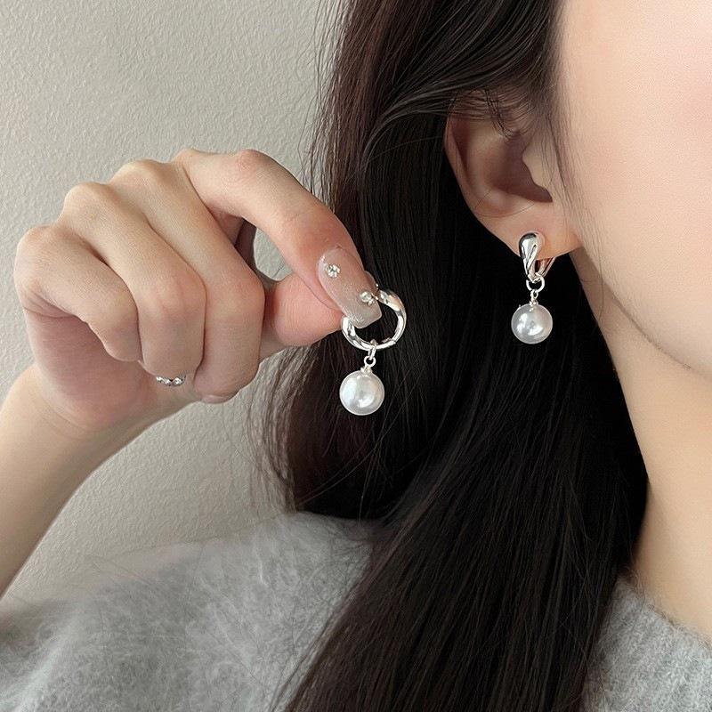 925 Silver Drop Earrings Hoop Pearl Leaf Vintage Irregular For Women Girl Gift Fashion Jewelry Dropship