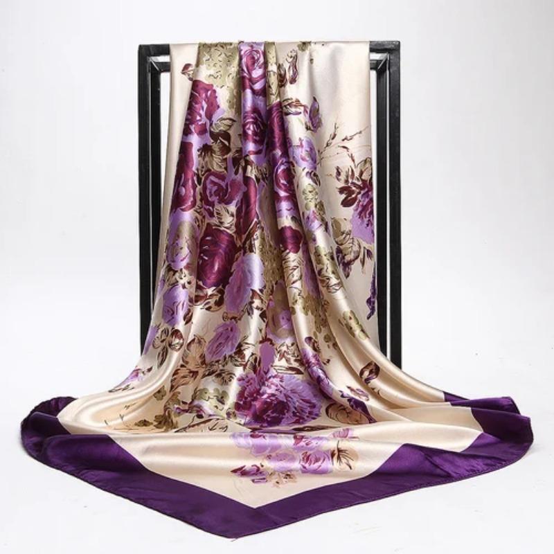 Fashion Kerchief Silk Satin Hijab Scarf For Women Leaves Print Shawl Bag Scarf 90*90cm Square Shawls and Wraps Neck Scarves