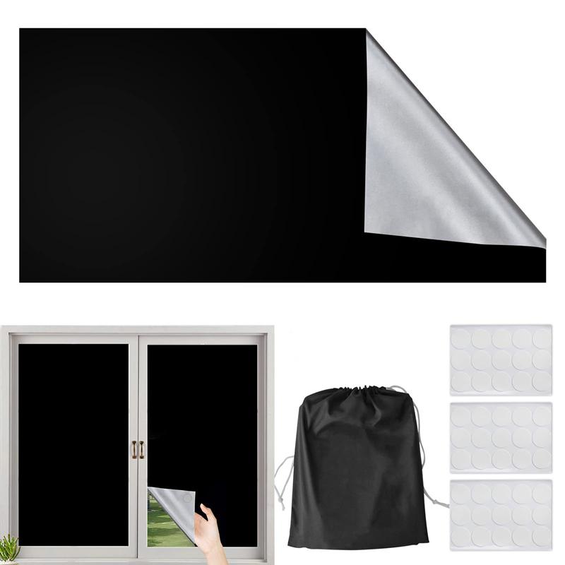 Blackout Window Cover Darkest Light Block Black Privacy Film Anti Look House Home Tint Glass Cloth Portable Curtain Bedroom