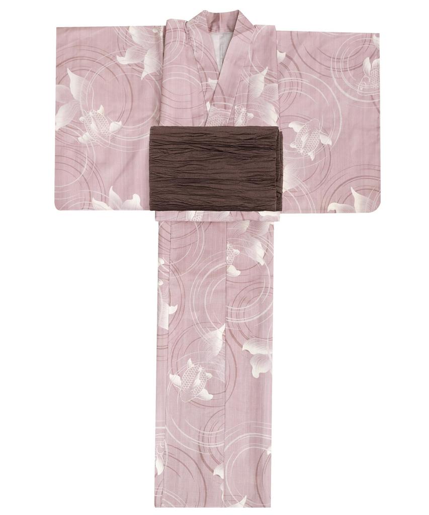 Yukata change set heiko H light pink one size fits [KYOETSU] set, weave, unbleached, 2-piece (yukata, obi), women's (4. goldfish, all)