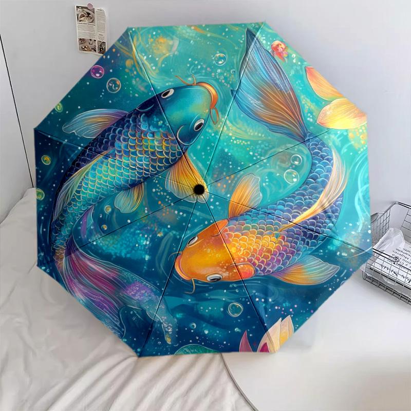 Sea Fish  pattern, automatic folding umbrella, portable and foldable design, 8 ribs, a Christmas or birthday gift.
