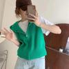 Women's Batwing Sleeve Hooded Knit Vest with Zipper – Short Loose Cardigan Sweater.