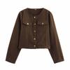 2025 Spring Women's European & American Style Brown Crew Neck Jacket and High Waist Pants Set