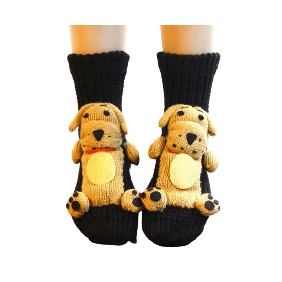 

1 Pair Knitted Animal Socks Autumn Winter Thick Warm Knitting 3D Animal Doll Mid-calf Socks Women Stretch Home Floor Carpet Sleeping Socks D