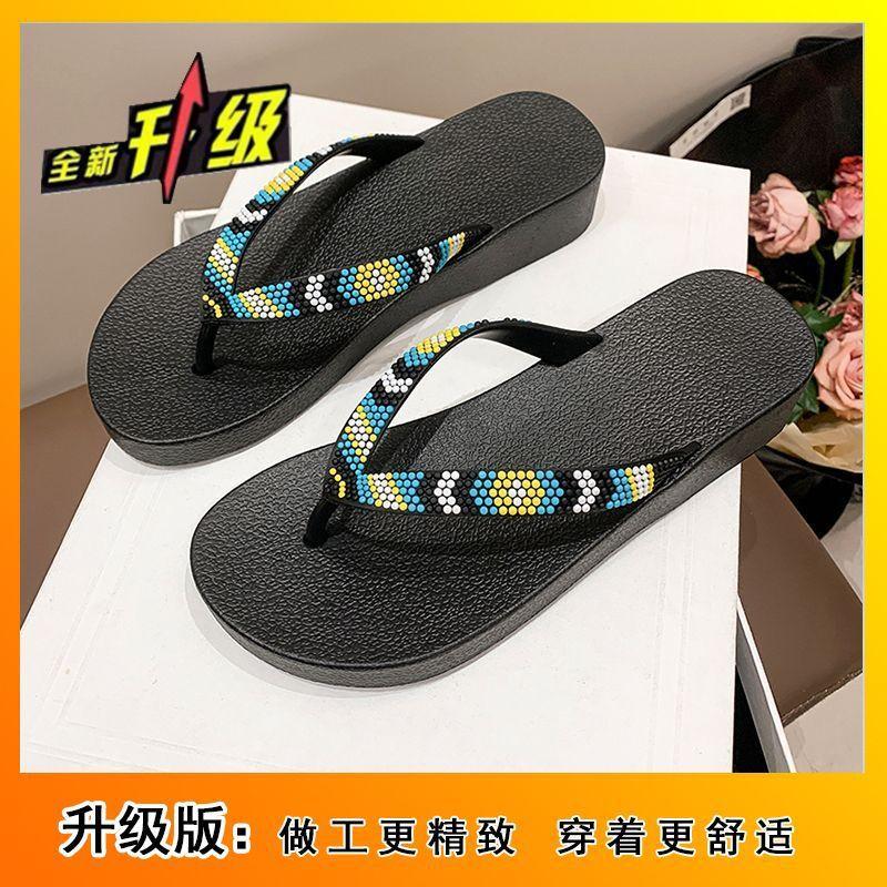 Bohemian flip-flops women's fashion seaside platform sandals beach shoes 2025 summer new