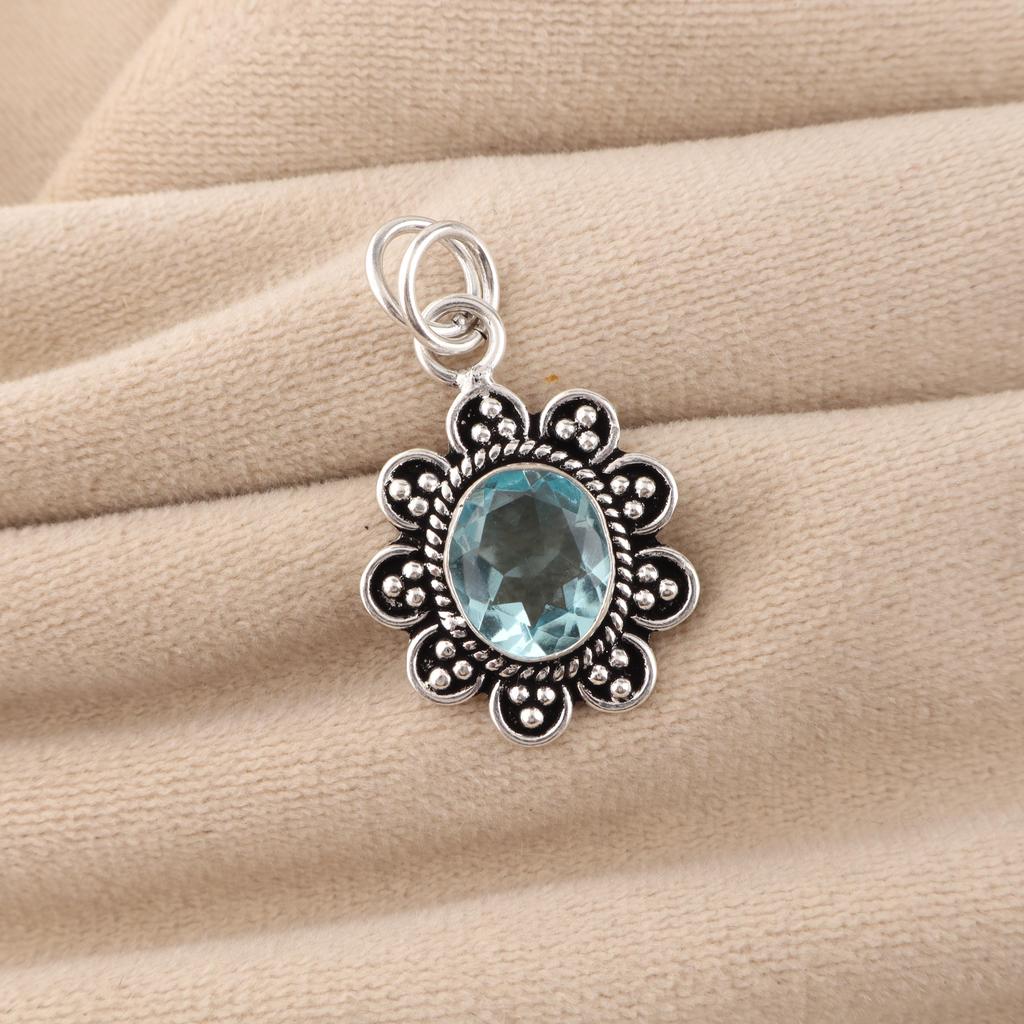 Sky Blue Topaz Gemstone 925Sterling Silver Jewelry Designer Pendant 1.37" For Mother's Day Gift CP-40-7