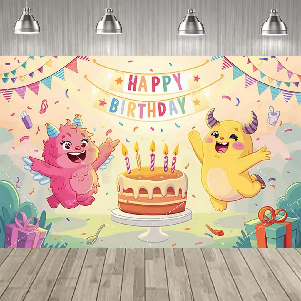Background Decoration for Thematic Party of Cartoon Monsters, Children's Party Supplies, Decorative Banner, Baby Baptism Gift