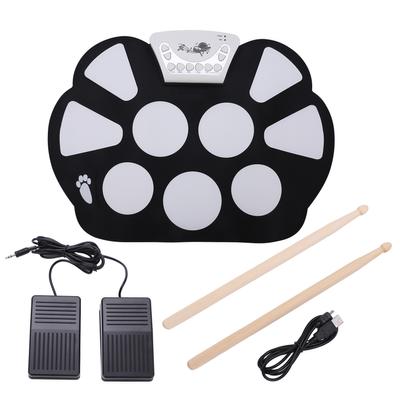 Set de tobe pliabil cu 9 pad-uri, tobe electronice portabile, pad de exersare tobe pentru copii începători