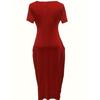 Rochie Simpla Solida, Rochie Maxi Casual Maneca Scurta Cu Buzunare, Imbracaminte Femei