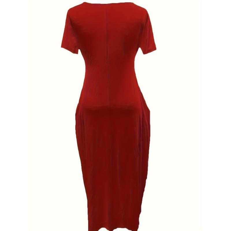 Rochie Simpla Solida, Rochie Maxi Casual Maneca Scurta Cu Buzunare, Imbracaminte Femei