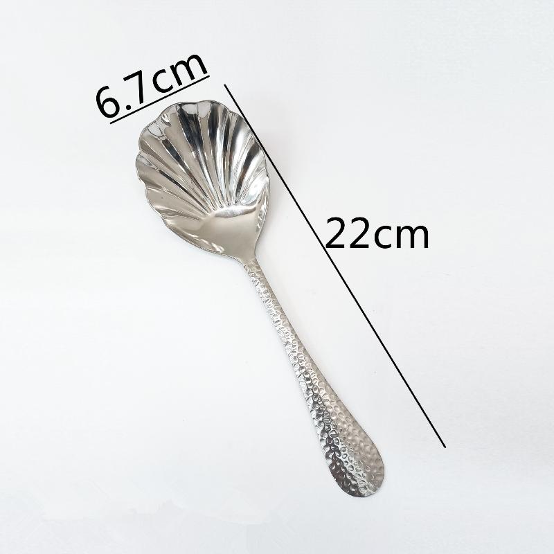 Cuillère en acier inoxydable en forme de coquillage avec long manche, louche, cuillère à dessert, cuillère à glace, accessoires de cuisine