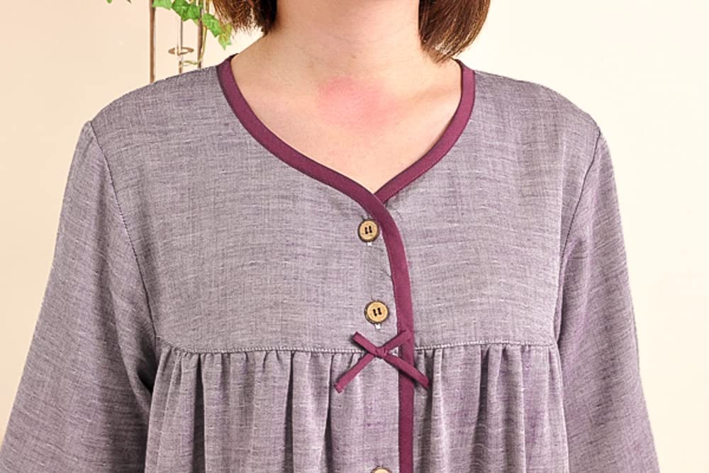 Cotton Double Gauze Front Long Perfect for Maternity Sizes 33047 [K's Eye] Skin-friendly 100% Dress, Opening, Sleeves, Pajamas. M-L, L-LL, 3L, 4L.