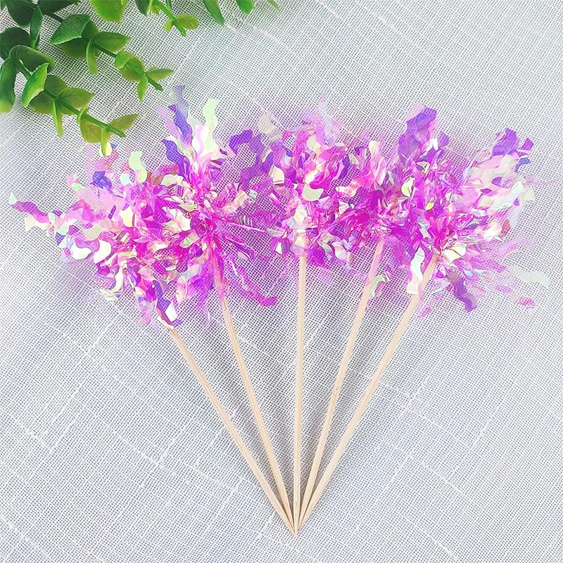 10/20Pcs Glitter Happy Birthday Cake Topper Colorful Fireworks Tassels Cupcake Topper Wedding Baby Shower DIY Dessert Cake Decor