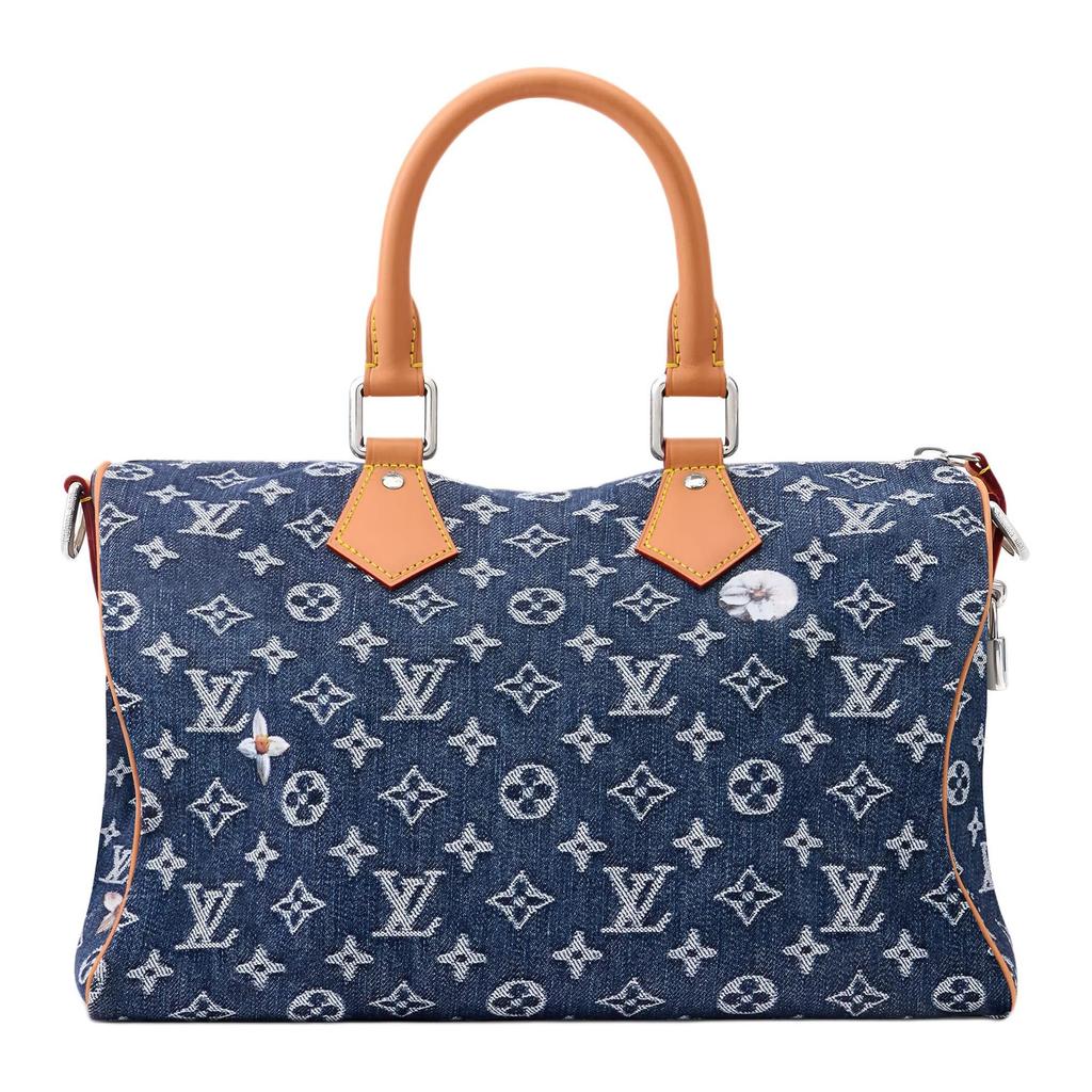 Louis Vuitton Speedy Monogram Floral Denim Shoulder Bag, Crossbody Bag, Handbag Men's Blue M27556