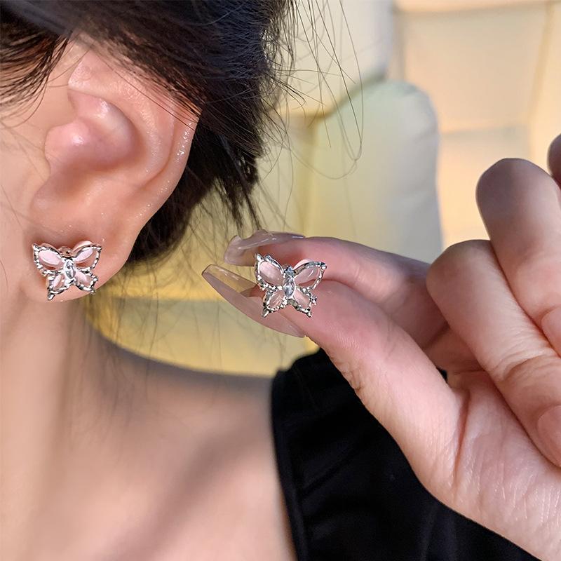 

Women Elegant Crystal Butterfly Ear Stud Earrings one size розовый
