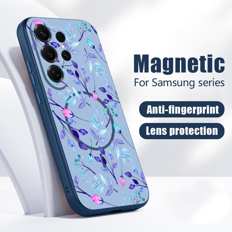 Magnetisch Für Magsafe Hülle Für Samsung Galaxy S26 Ultra S25 Edge S24 Plus S23 FE S22 A17 A54 A55 A56 A57 5G Pfirsichblütenzweig Muster Abdeckung