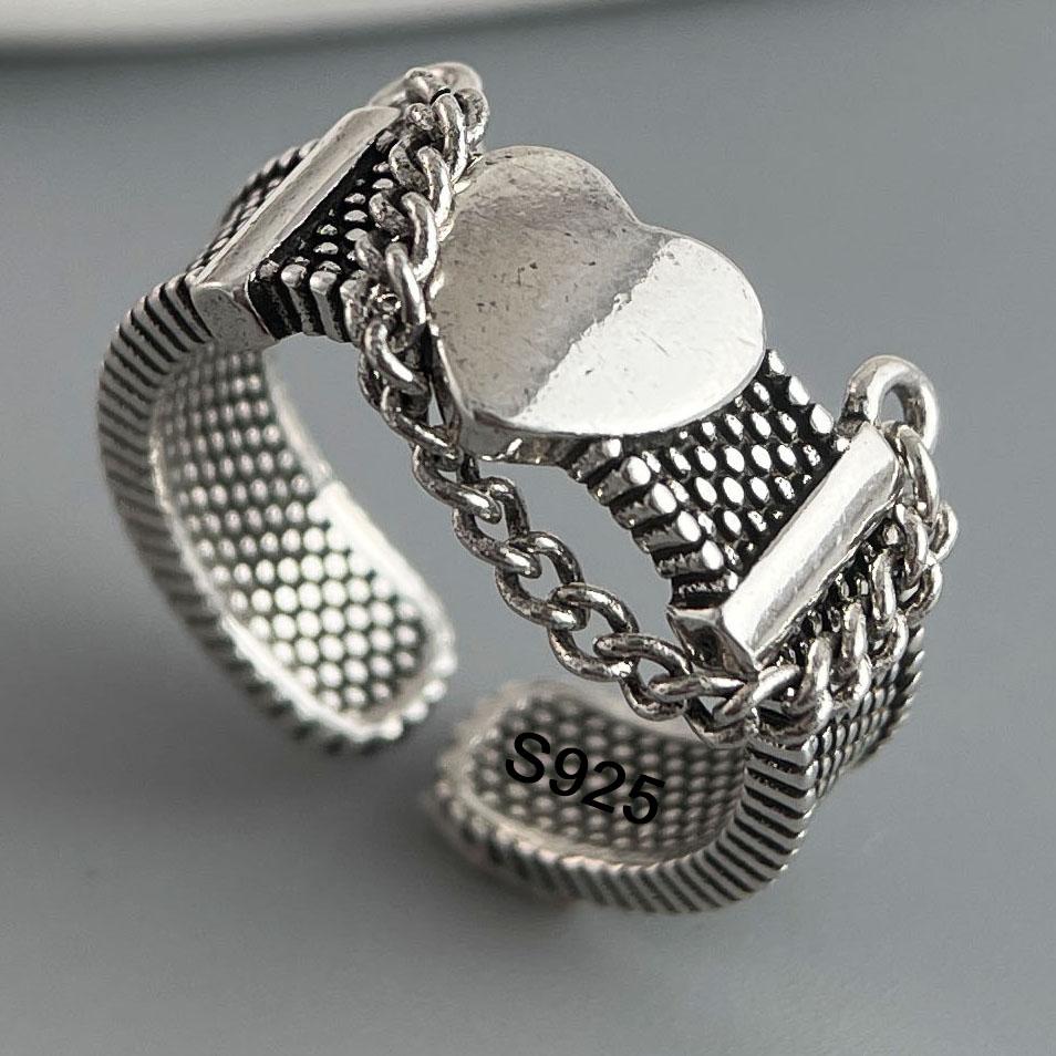 925 Sterling Silver Rings for Women Couple Minimalist Handmade Simple Retro Flower Heart Ring Fine Jewelry Gift Prevent Allergy