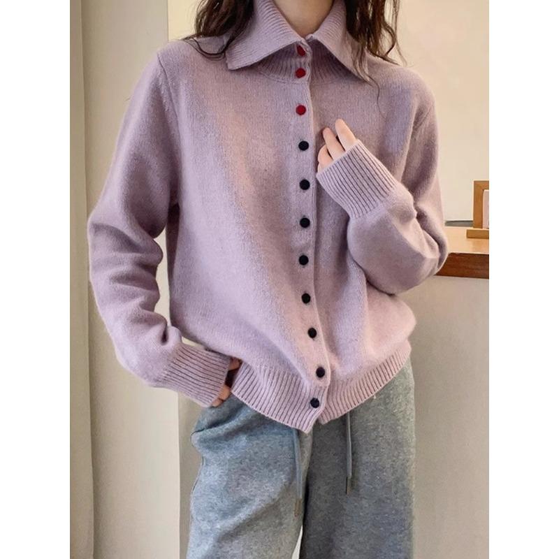 

Вязаный кардиган с лацканами, красочная пряжка, новый осенне-зимний, ленивый ветер, свободный повседневный свитер-жакет для женщин average size