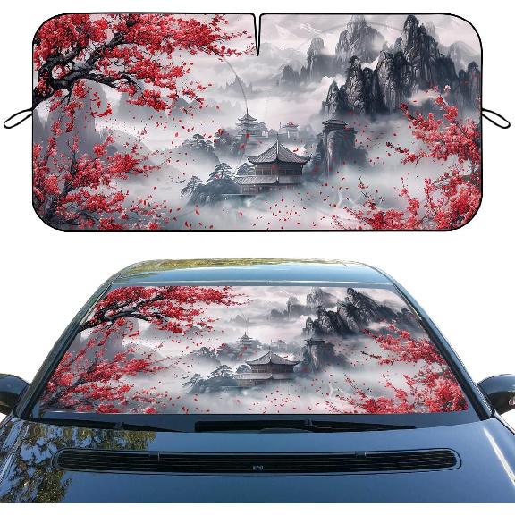 Forest Starry Sky Car Windshield Sun Shade Moon Fantasy Colorful Heatshield Front Window Car Sun Shade Blocks UV Rays Sun Visor Protector for Sedan