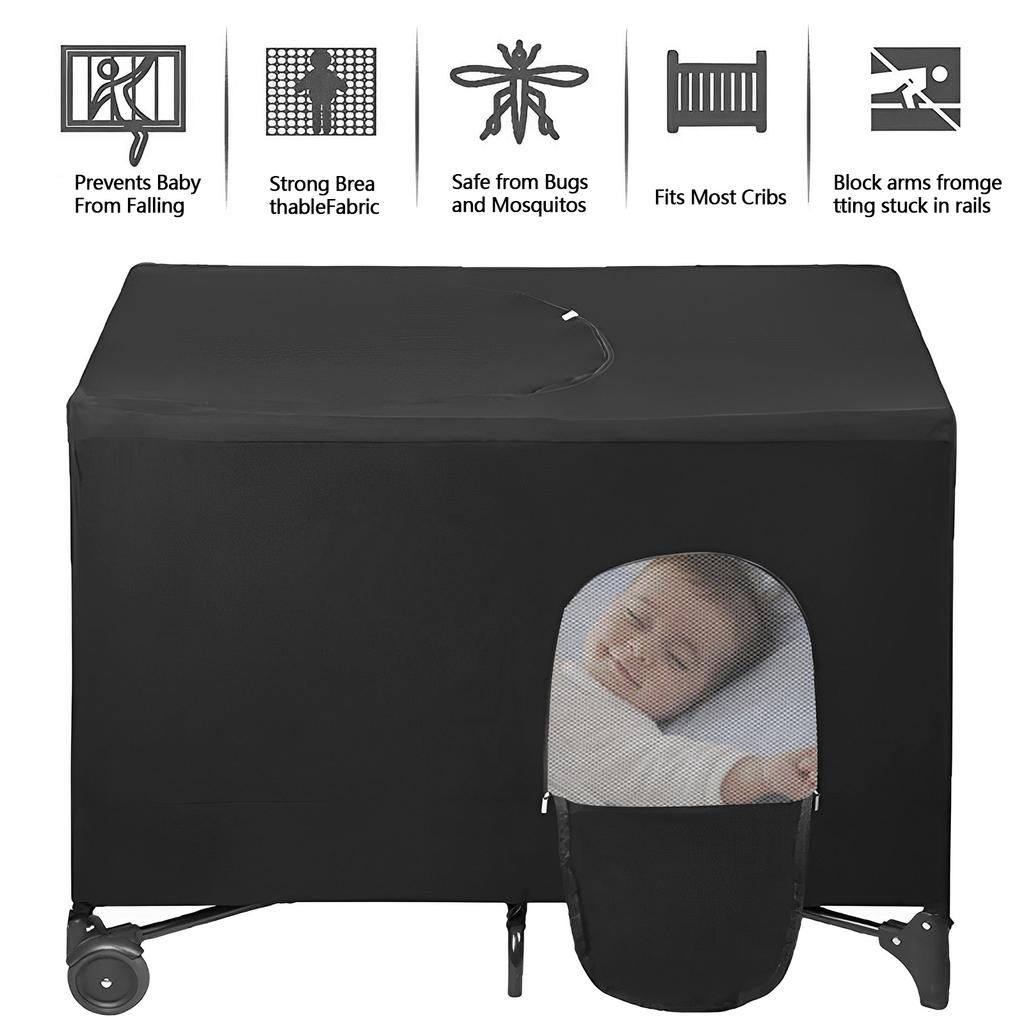 Baby Bed Cover Blackout Crib Canopy Cover Breathable Stretchable Portable Baby Bed Blackout Tent Safety Compact Sunshade Travel