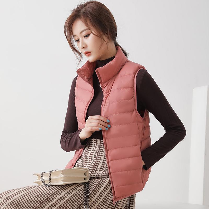 Women's Ultra-Lightweight White Duck Down Vest - Thin Style with Stand Collar