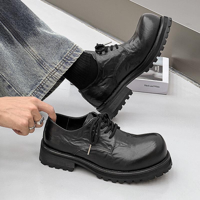 2025 new thick-soled heightened British style big head Derby shoes old retro Mickey casual leather shoes 15548-J