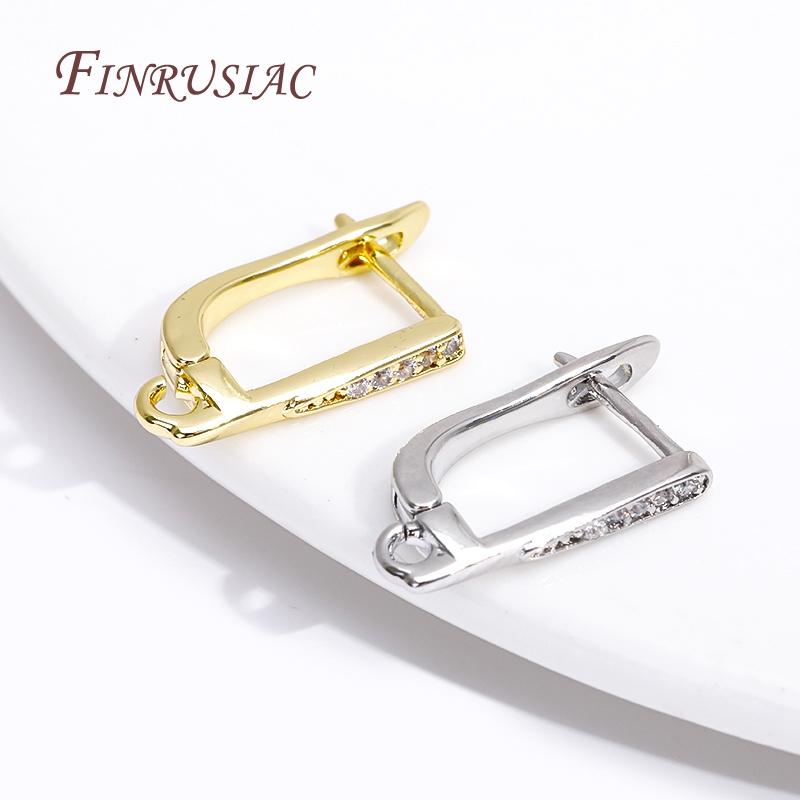 18K Gold/Rhodium Plated French Inlay Zircon Earwires Fastener Earring Hooks Clasps Fittings DIY Earring Making Accessories