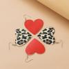 High quality new big love earrings red and black plaid rainbow leopard print heart leather ear hook Amazon ins earrings