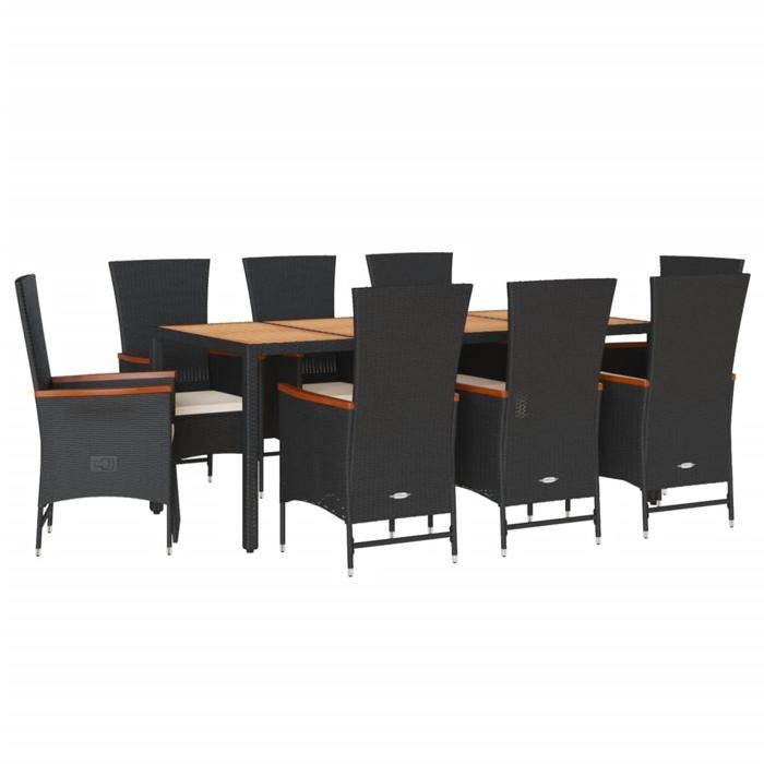 VidaXL Ensemble à Manger de Jardin avec Coussins 9 pcs, Table de Terrasse, Meubles de Patio, Mobilier d'Extérieur, Noir 3277521