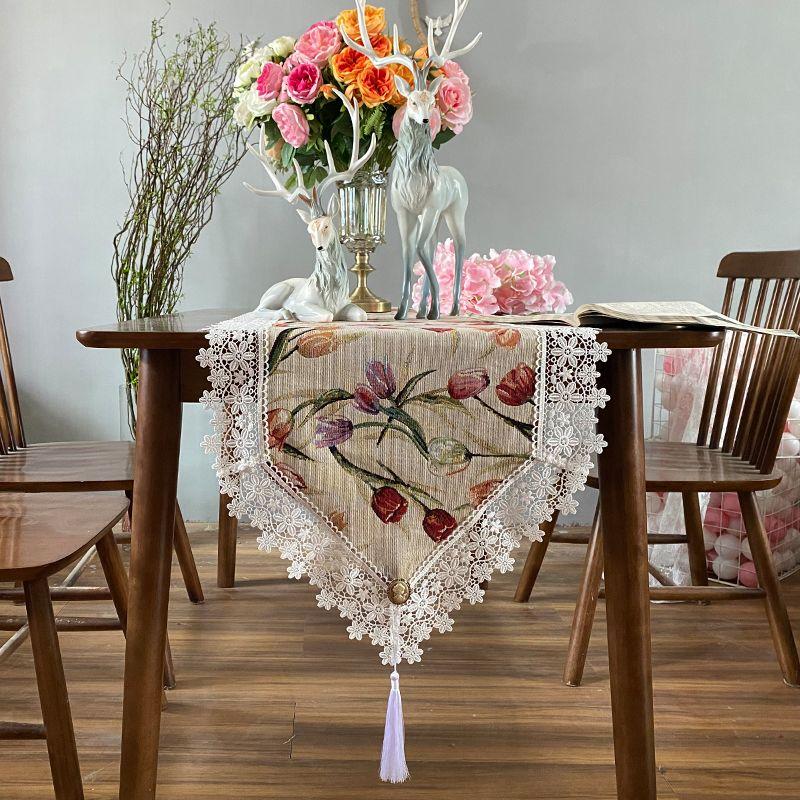 American Jacquard Fabric Tea Table Flag Lace Lace Dining Table Flag Tablecloth Chest TV Cabinet Long Towel Cloth Tassel