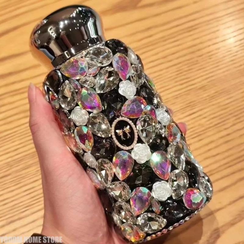 Bling Crystal Diamond Thermos Bottle Portable Stainless Steel Insulated Cup Sparkling Rhinestone Water Bottle Coffee Mug Tumbler