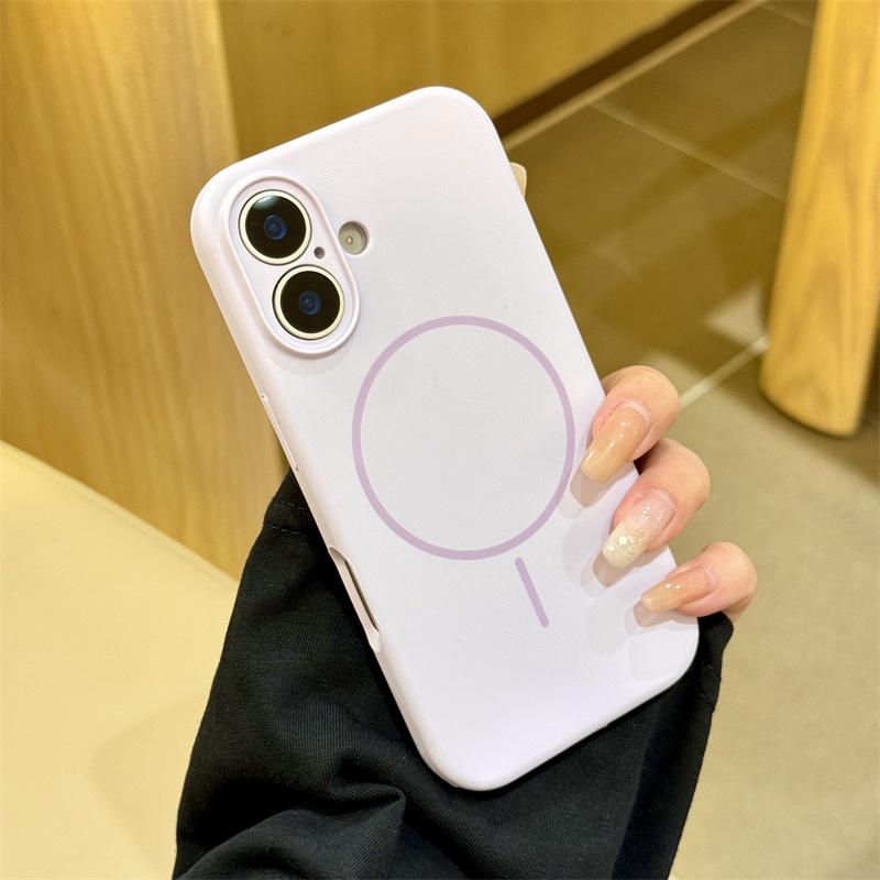 Applicable to iPhone17promax liquid silicone fine ring magnetic suction Apple 16 simple solid color anti-drop mobile phone case 15