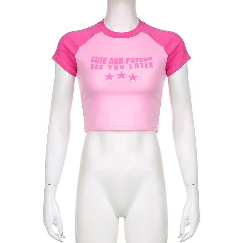 

Футболка с принтом в виде буквы Y2K, розовая, уличная, с изображением пикантной девушки, открытым пупком и круглым вырезом L розовый