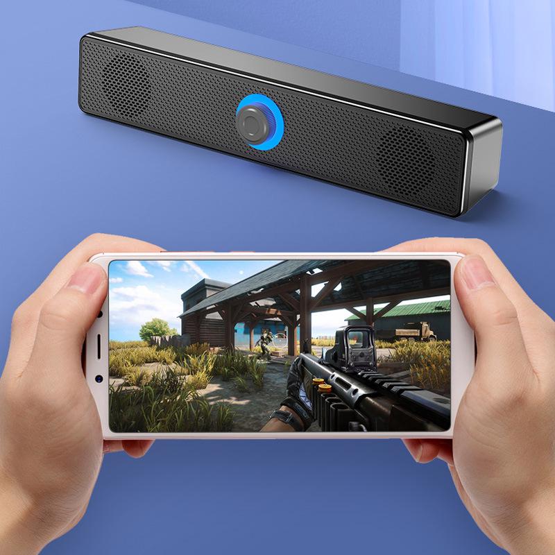 Compact Desktop Bluetooth Speaker with Wired Mic, Surround Sound, and Heavy Bass for Gaming